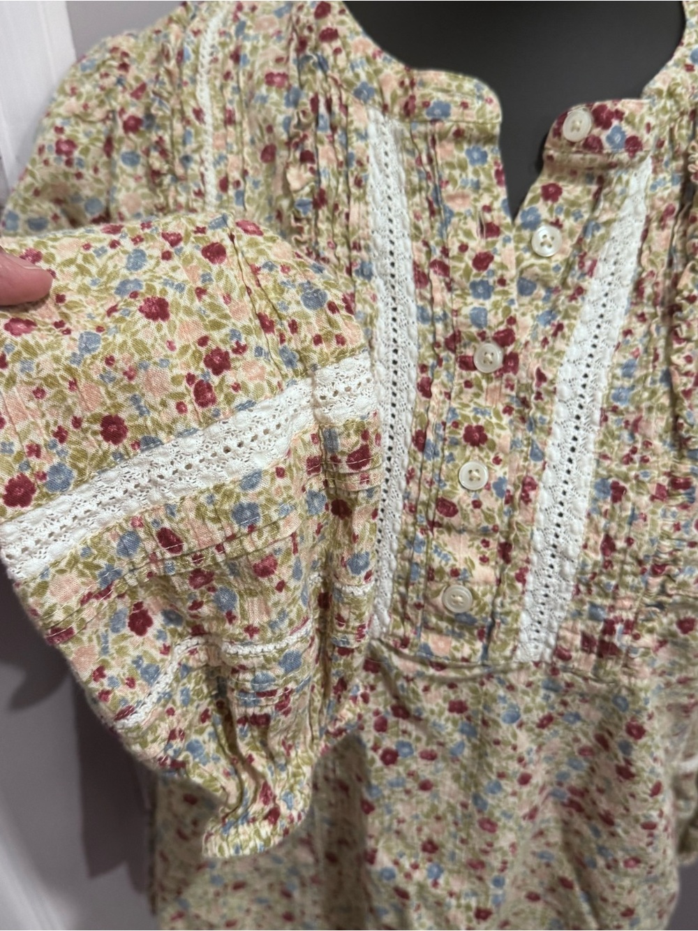 Wonderly Floral Cotton Peasant Blouse Women’s Large Boho & Blossom Top - Picture 4 of 5